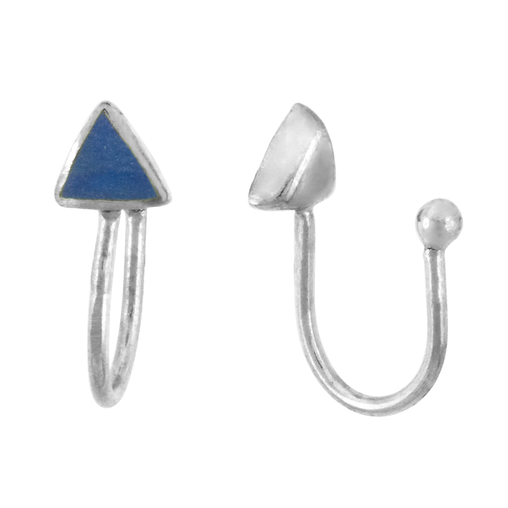 DAINTY STERLING SILVER TRIANGLE LAPIS LAZULI EAR CUFF / NON-PIERCED NOSE RING (ONE PIECE)