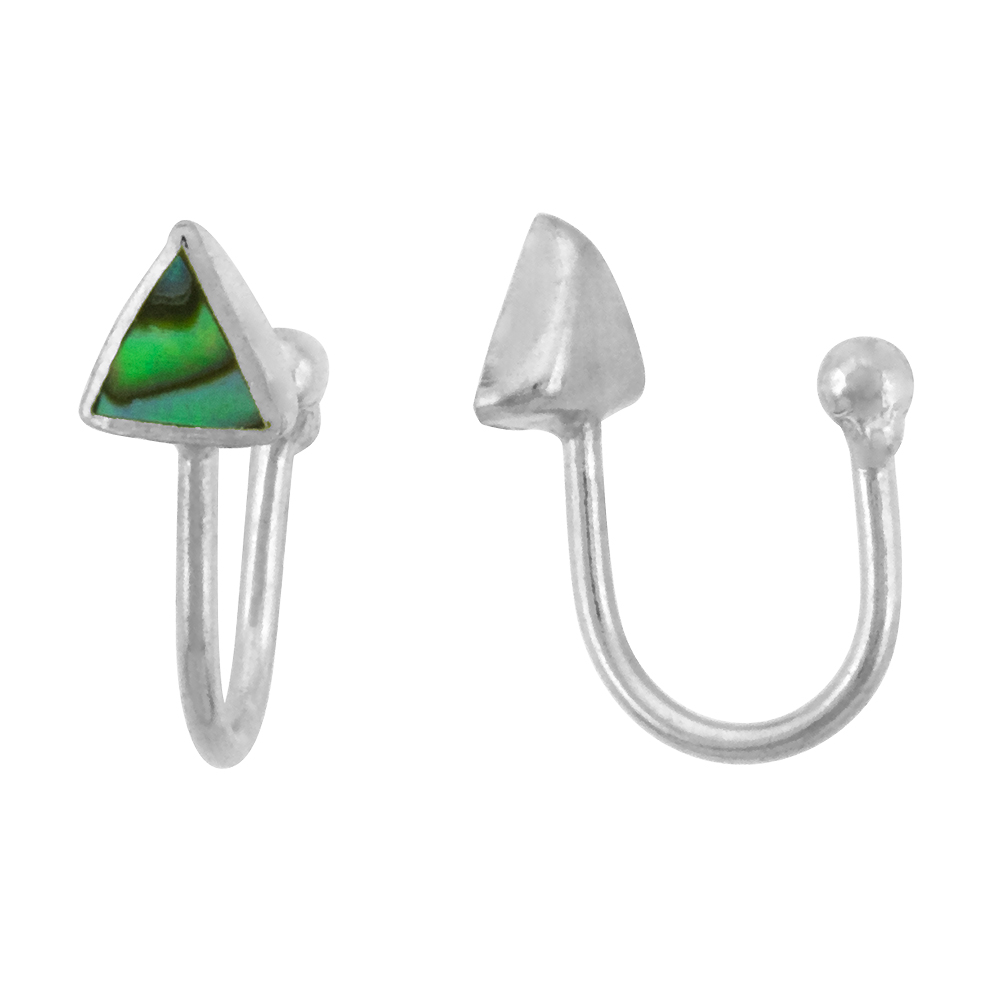 DAINTY STERLING SILVER TRIANGLE ABALONE EAR CUFF / NON-PIERCED NOSE RING (ONE PIECE)