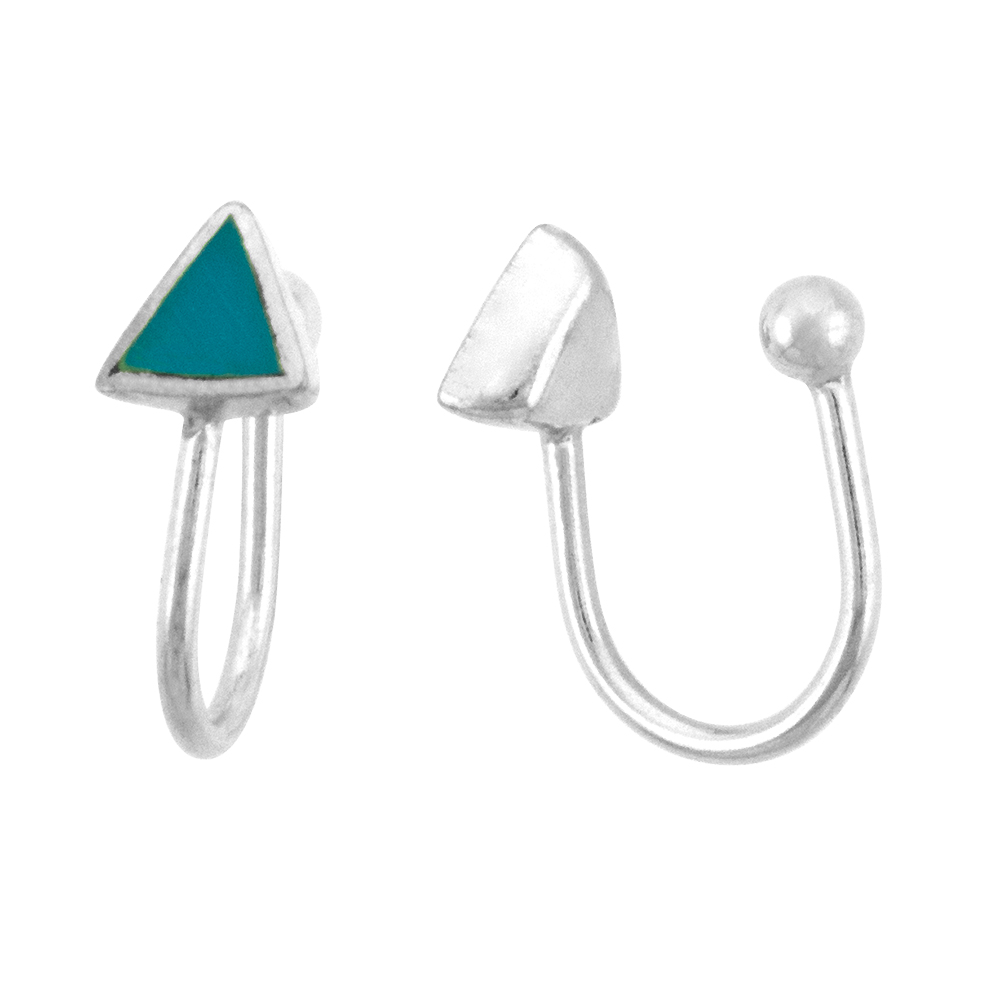 DAINTY STERLING SILVER TRIANGLE BLUE CALCEDONY EAR CUFF / NON-PIERCED NOSE RING (ONE PIECE)