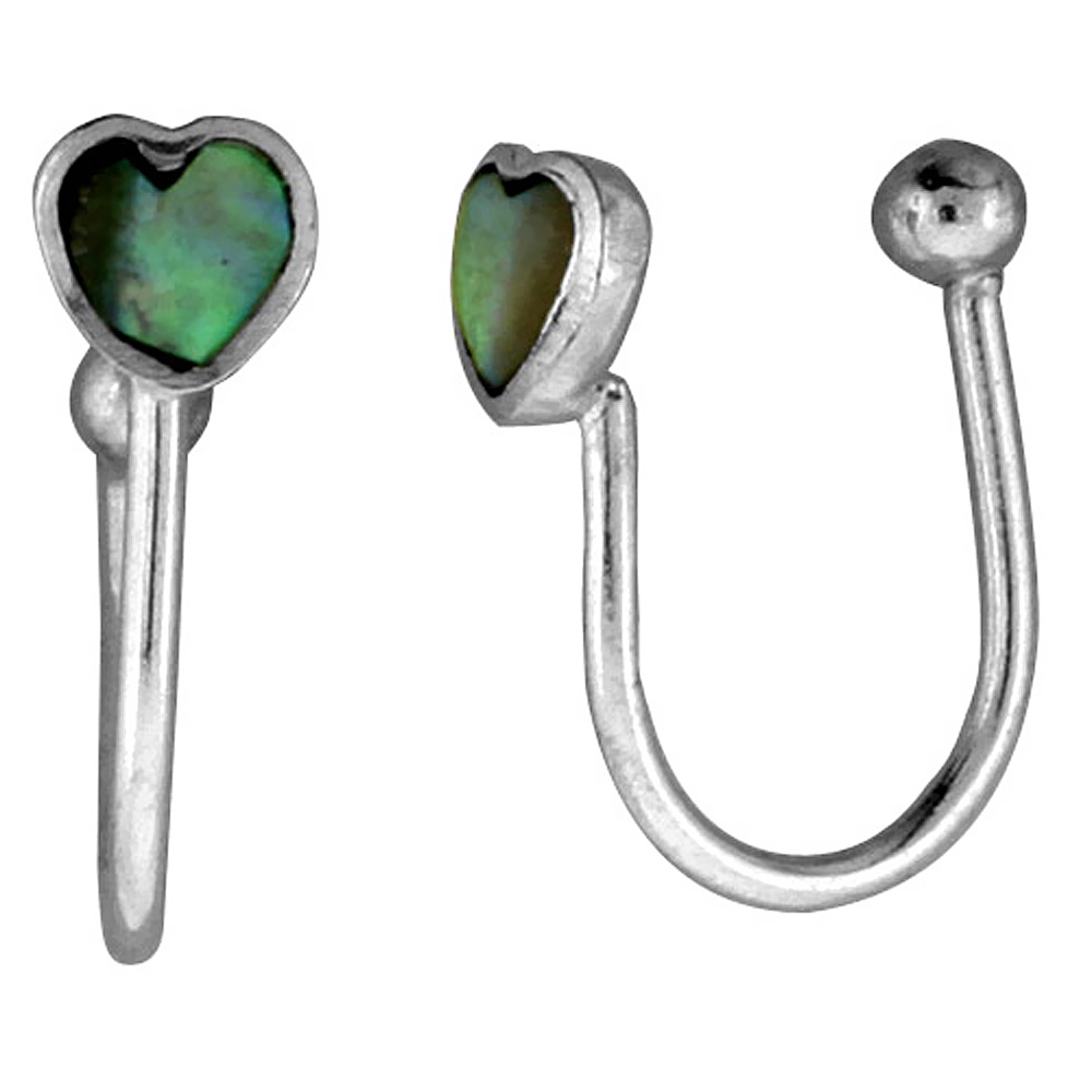 SMALL STERLING SILVER ABALONE SHELL HEART NON-PIERCED NOSE RING (ONE PIECE)