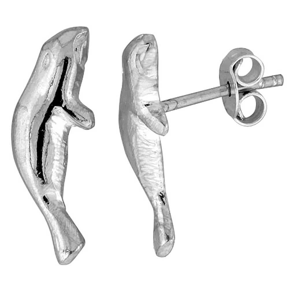 TINY STERLING SILVER MANATEE STUD EARRINGS 3/4 INCH