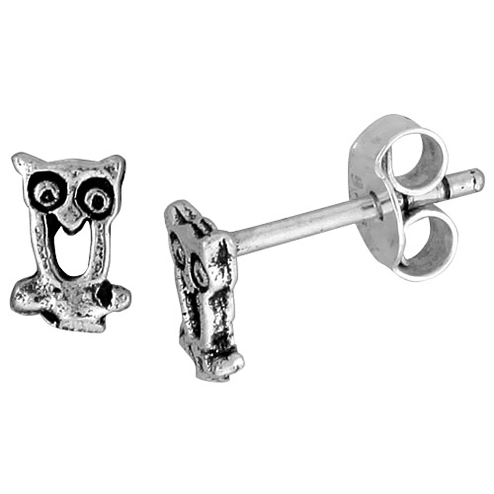 TINY STERLING SILVER OWL STUD EARRINGS