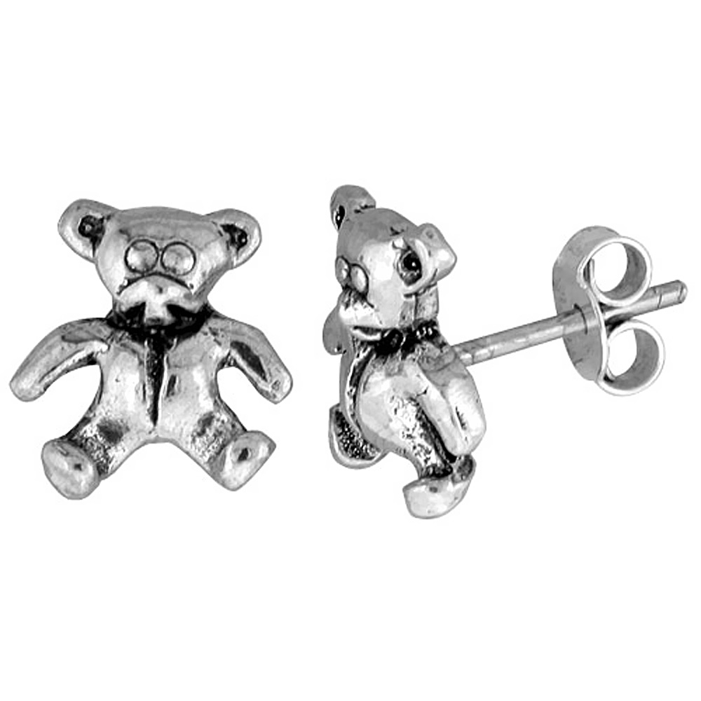 TINY STERLING SILVER BEAR STUD EARRINGS 3/8 INCH