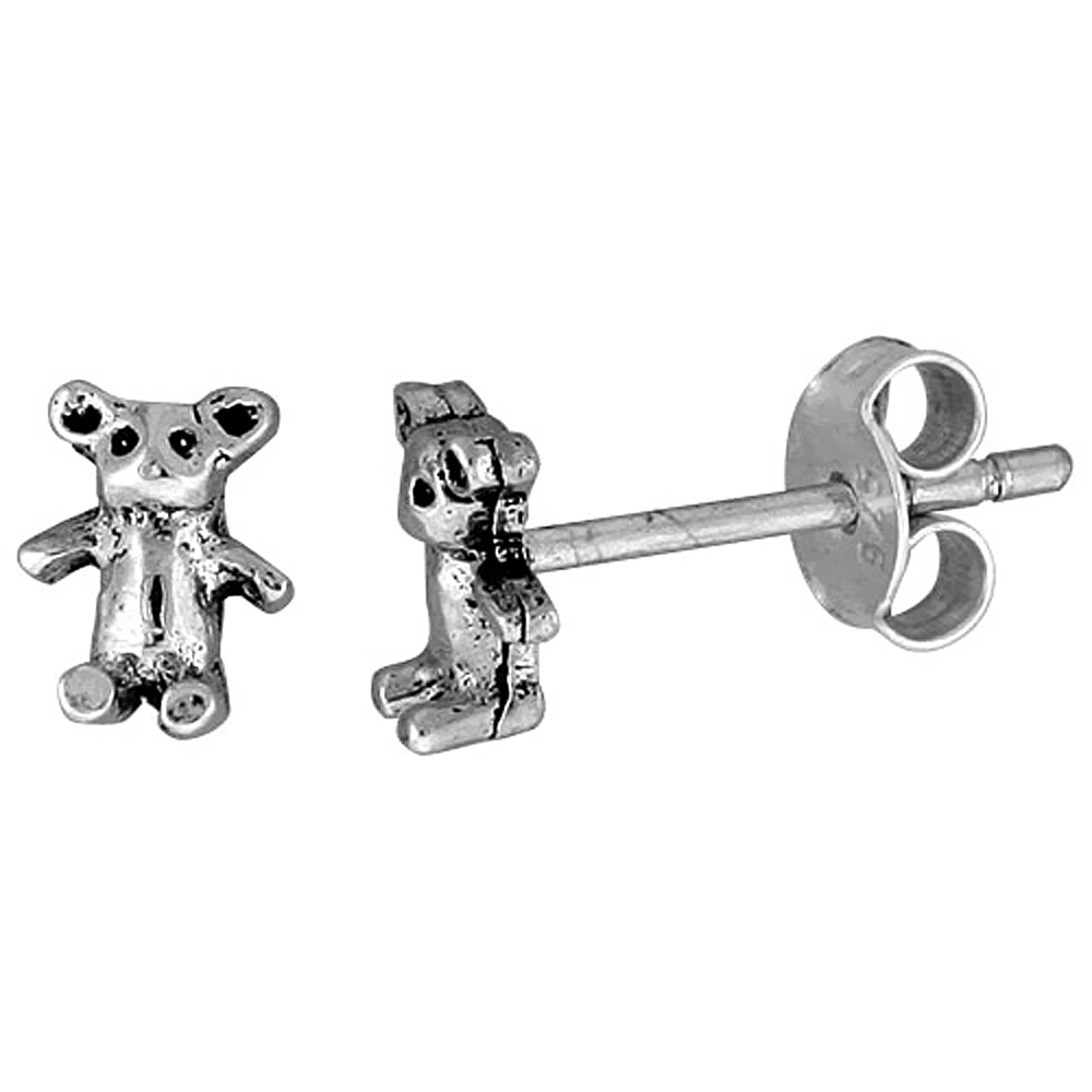 TINY STERLING SILVER BEAR STUD EARRINGS