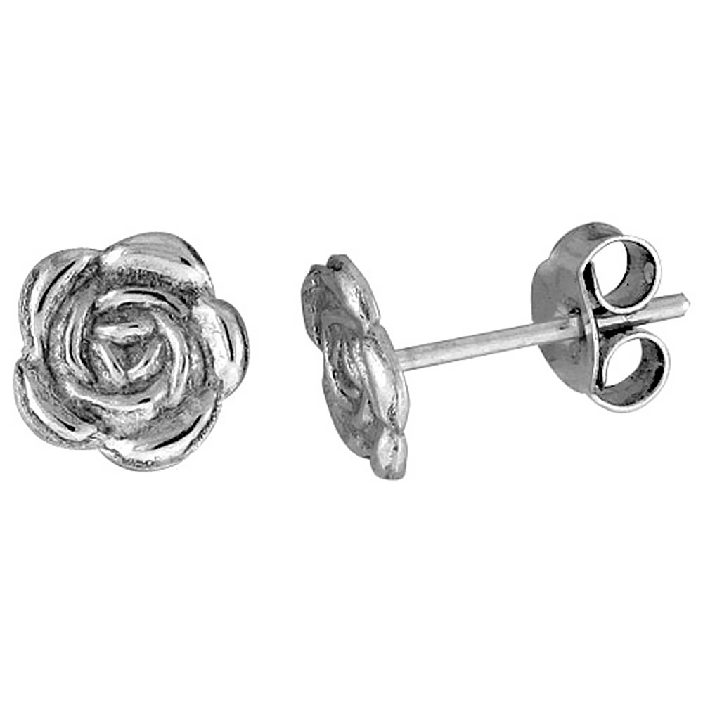 TINY STERLING SILVER FLOWER STUD EARRINGS 5/16 INCH