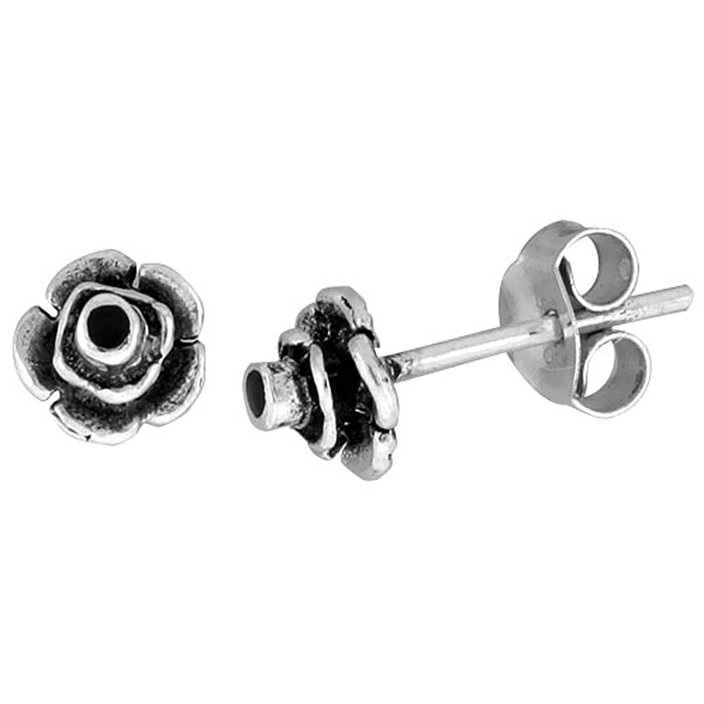 TINY STERLING SILVER FLOWER STUD EARRINGS