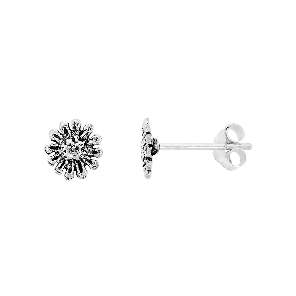 TINY STERLING SILVER FLOWER STUD EARRINGS 5/16 INCH