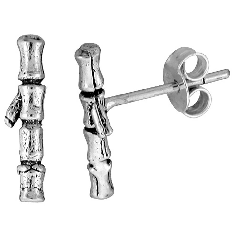 TINY STERLING SILVER BAMBOO STUD EARRINGS 9/16 INCH