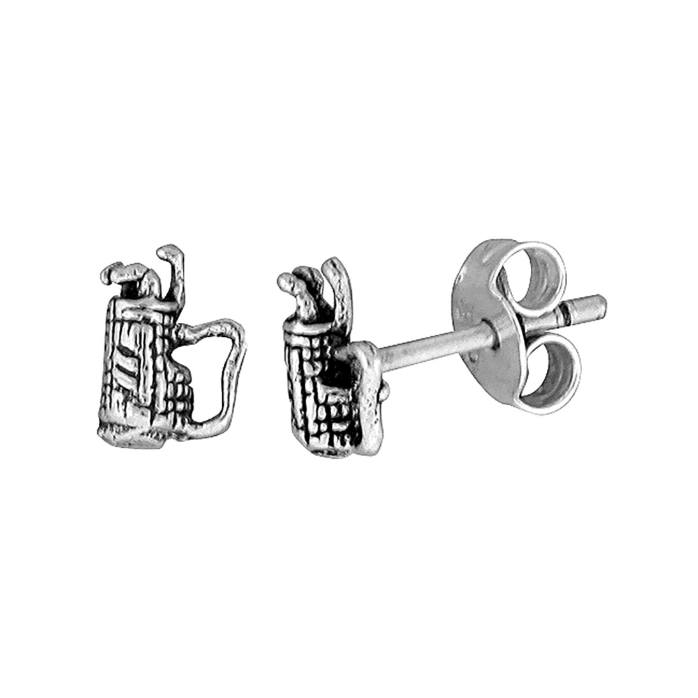 TINY STERLING SILVER GOLF BAG STUD EARRINGS 5/16 INCH