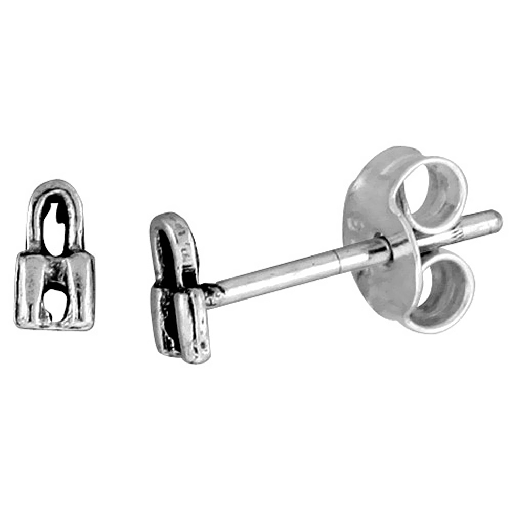 TINY STERLING SILVER PADLOCK STUD EARRINGS 1/4 INCH