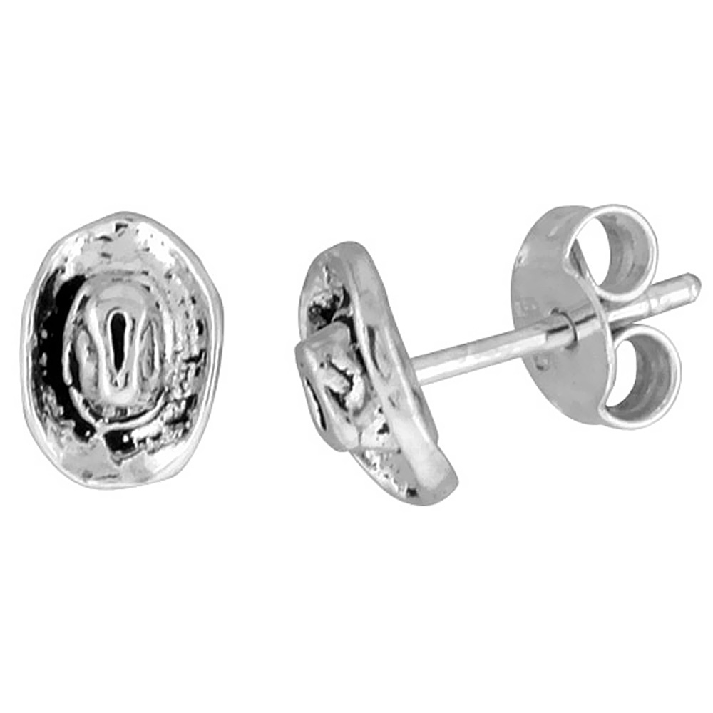 TINY STERLING SILVER COWBOY HAT STUD EARRINGS 5/16 INCH