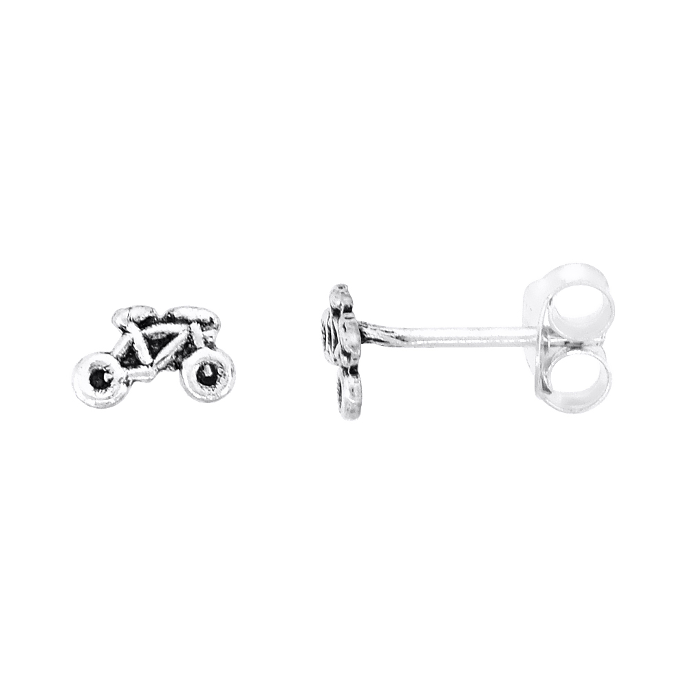 TINY STERLING SILVER MOTORCYCLE STUD EARRINGS 5/16 INCH