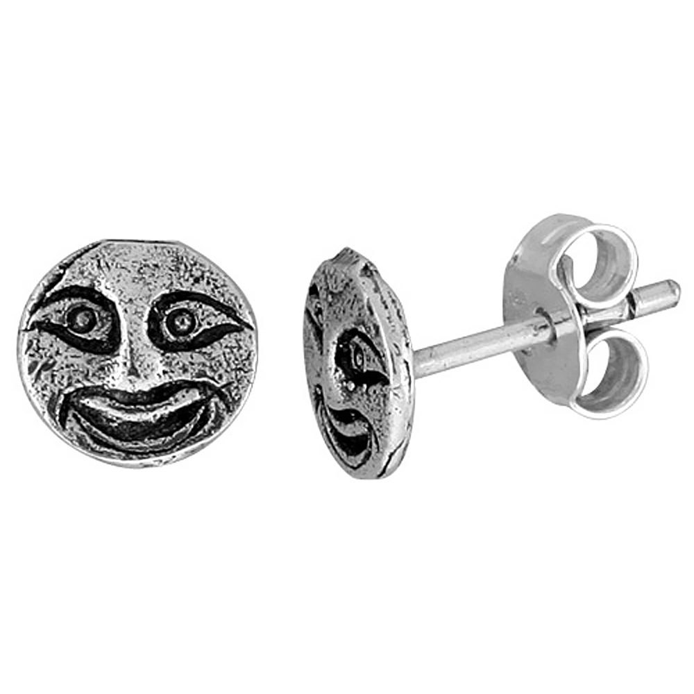 TINY STERLING SILVER MOON STUD EARRINGS 5/16 INCH