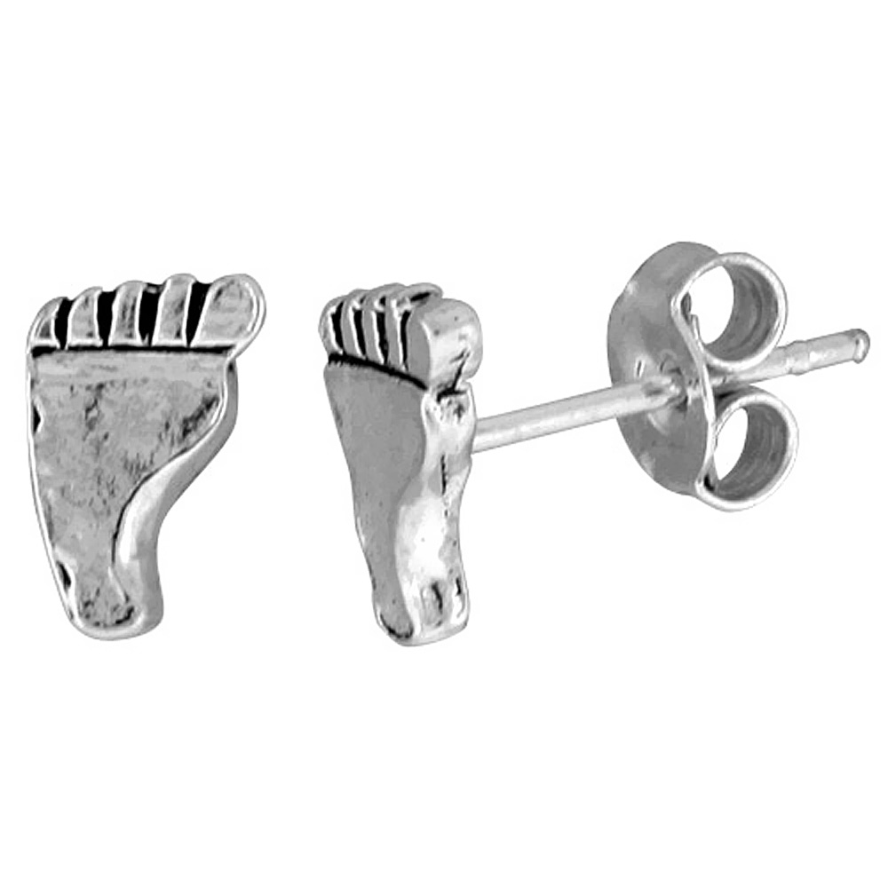 TINY STERLING SILVER FOOT STUD EARRINGS 3/8 INCH