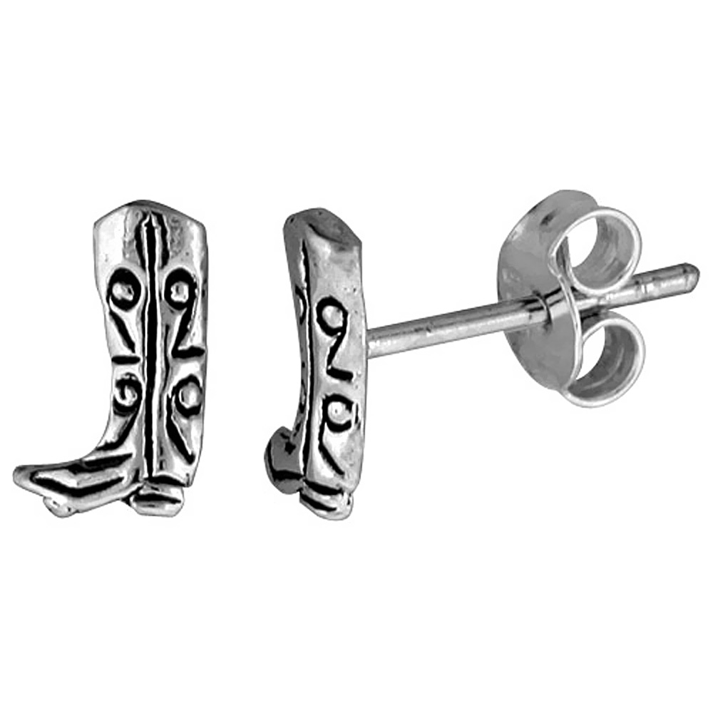 TINY STERLING SILVER BOOT STUD EARRINGS 5/16 INCH