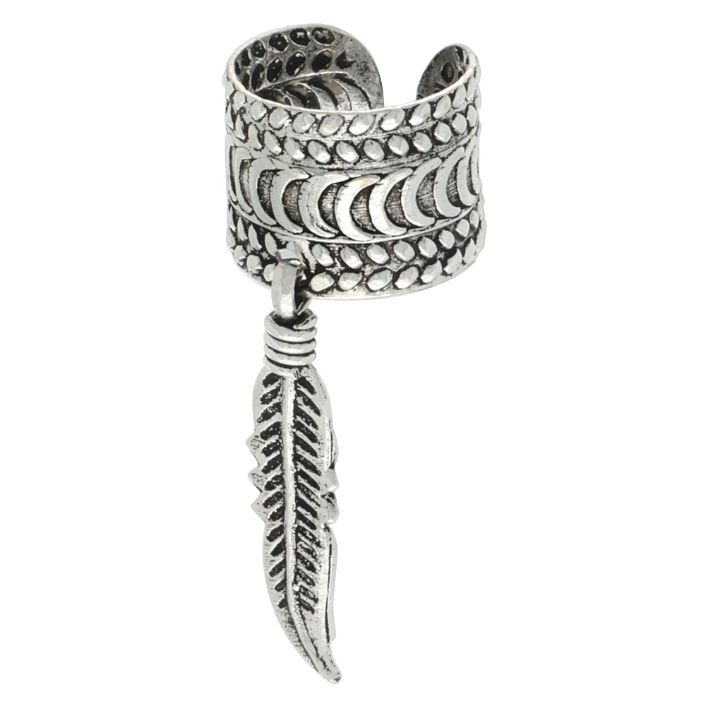 STERLING SILVER EAR CUFF EARRING W HANGING FEATHER (ONE PIECE),9 MM WIDE