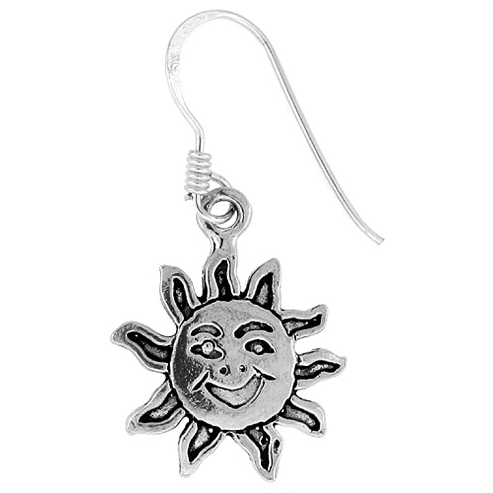 TINY STERLING SILVER SUN DANGLE EARRINGS 11/16 INCH