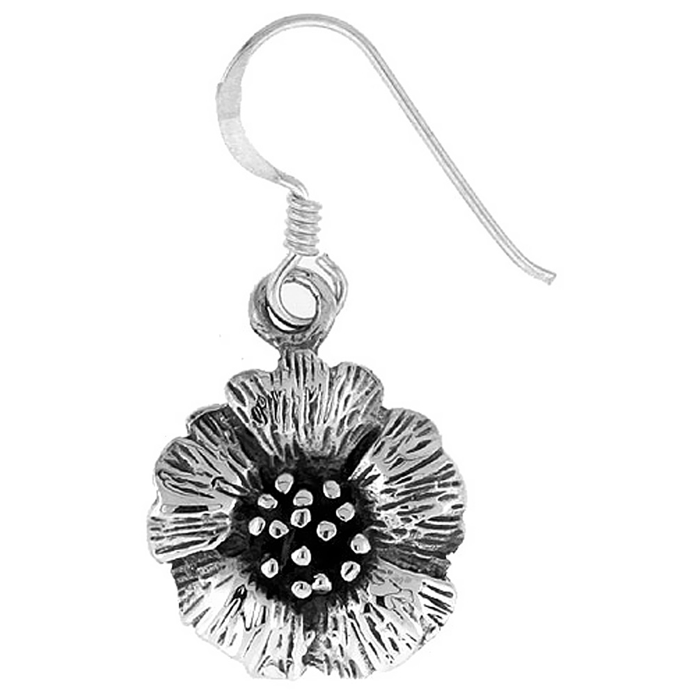 TINY STERLING SILVER FLOWER DANGLE EARRINGS 5/8 INCH