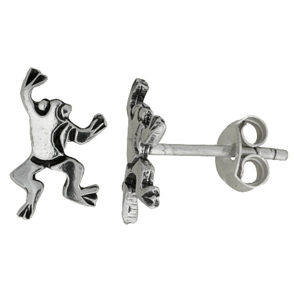TINY STERLING SILVER FROG STUD EARRINGS 1/2 INCH