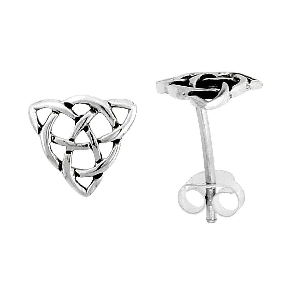 STERLING SILVER TRIQUETRA INTERLACED W/ CIRCLE CELTIC KNOT STUD EARRINGS 1/4 INCH