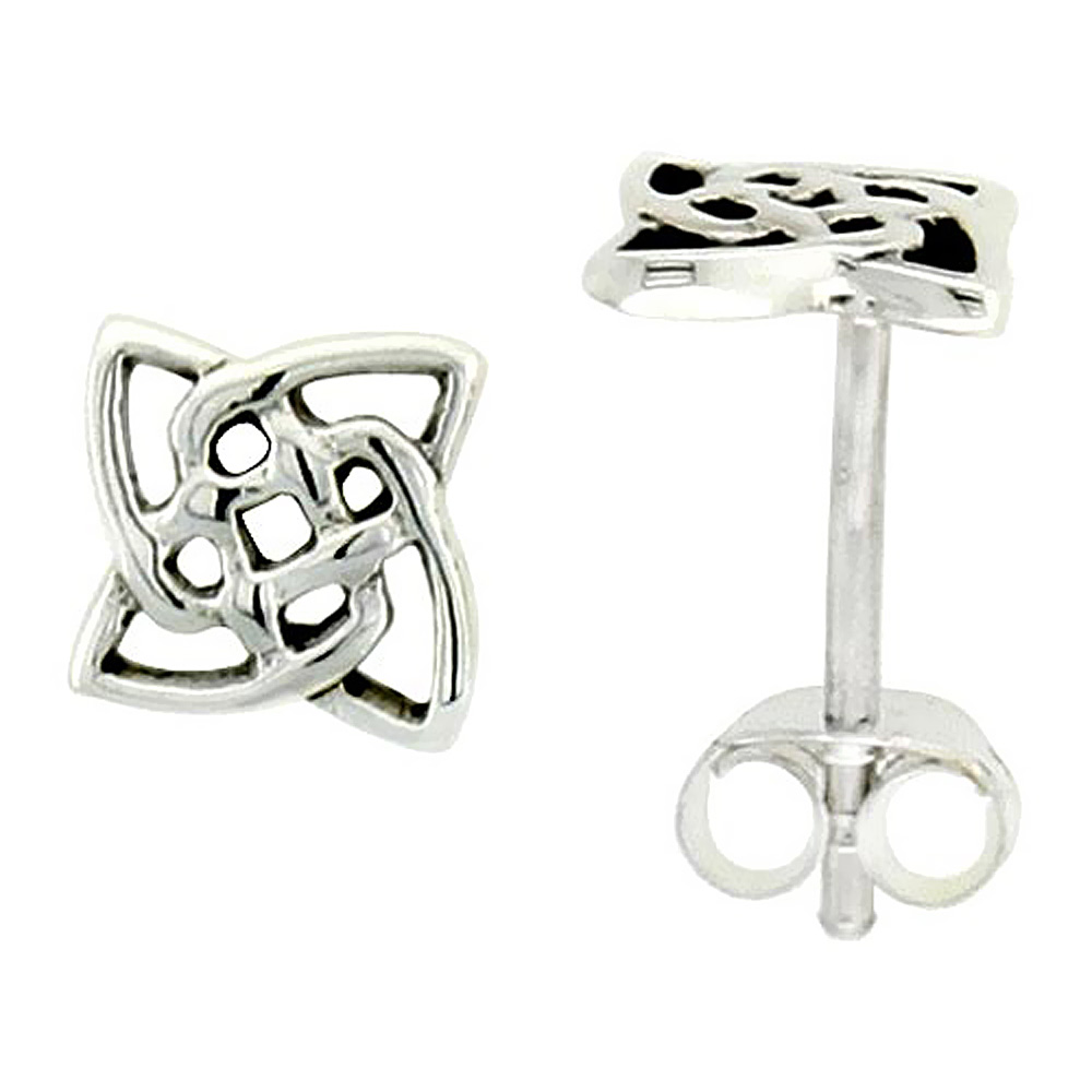 STERLING SILVER QUATERNARY CELTIC KNOT STUD EARRINGS 1/4 INCH