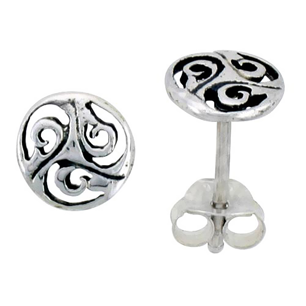 STERLING SILVER CELTIC TRISKELION STUD EARRINGS 1/4 INCH