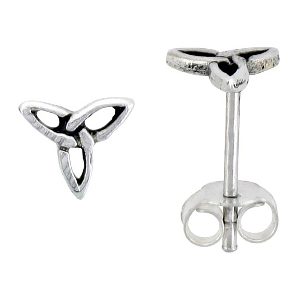 STERLING SILVER CELTIC TRINITY KNOT STUD EARRINGS 1/4 INCH