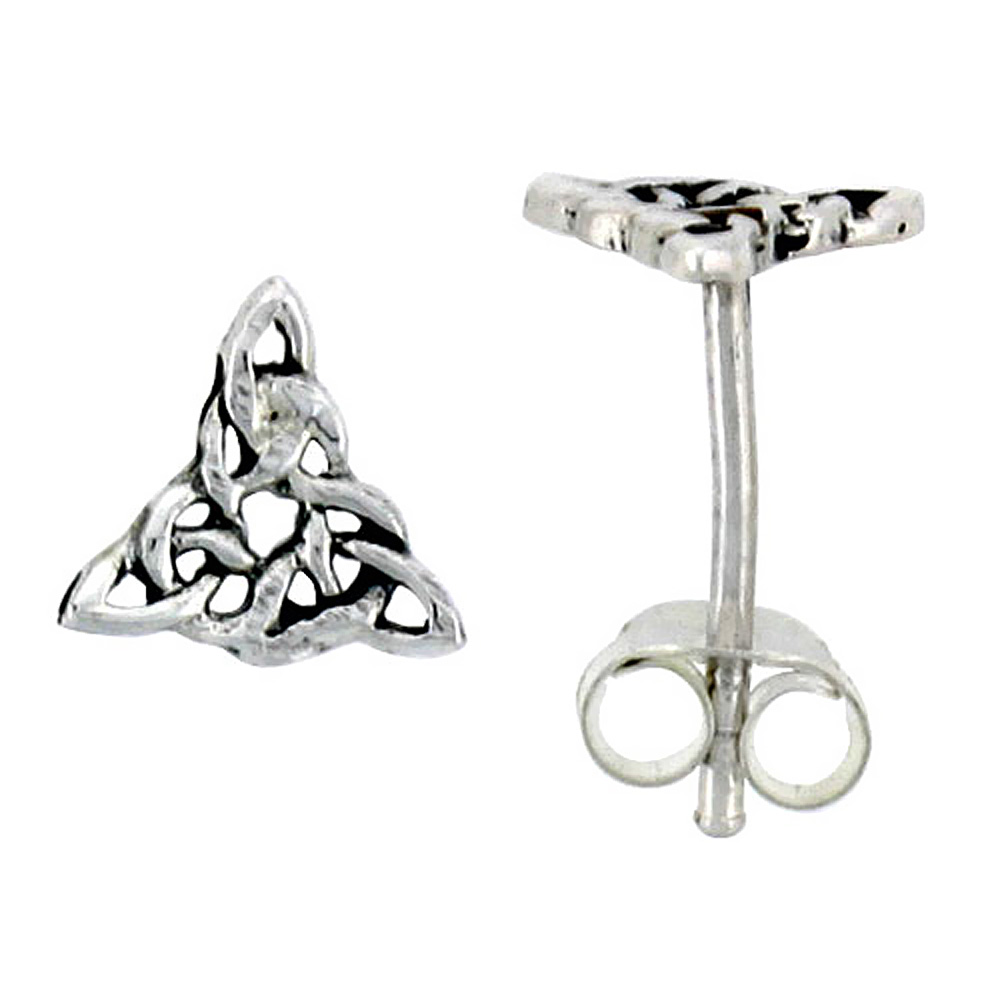 STERLING SILVER TRIQUETRA CELTIC KNOT STUD EARRINGS 1/4 INCH