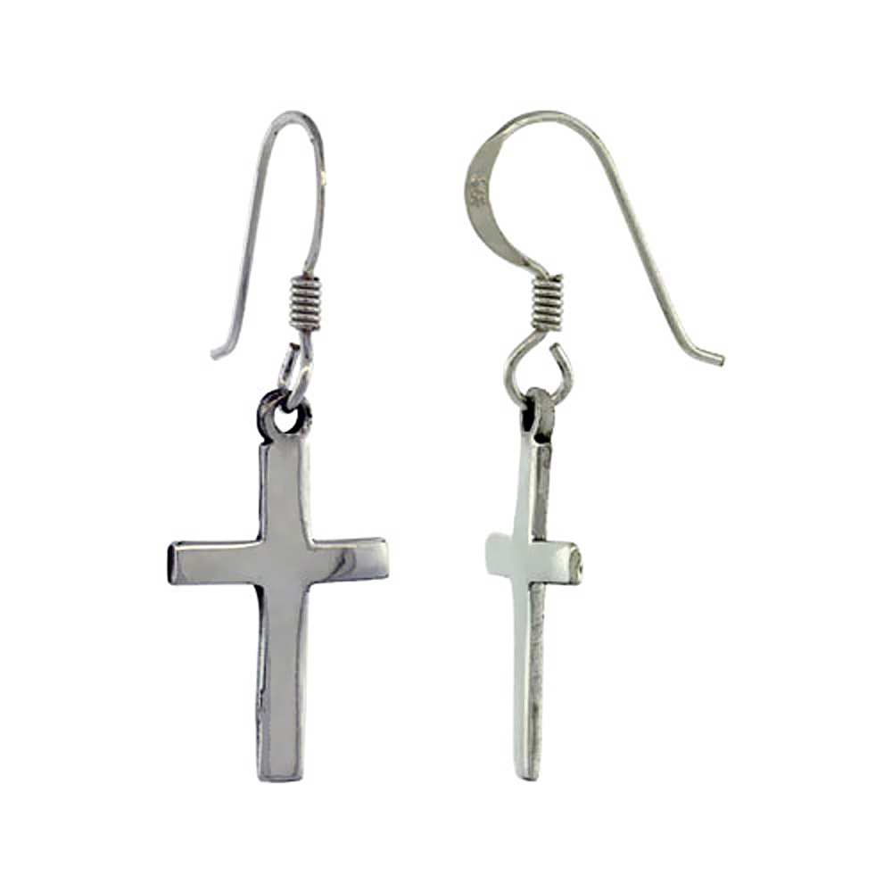 STERLING SILVER CROSS DANGLE EARRINGS 3/4 INCH
