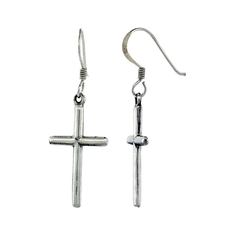 STERLING SILVER CROSS DANGLE EARRINGS 1 INCH