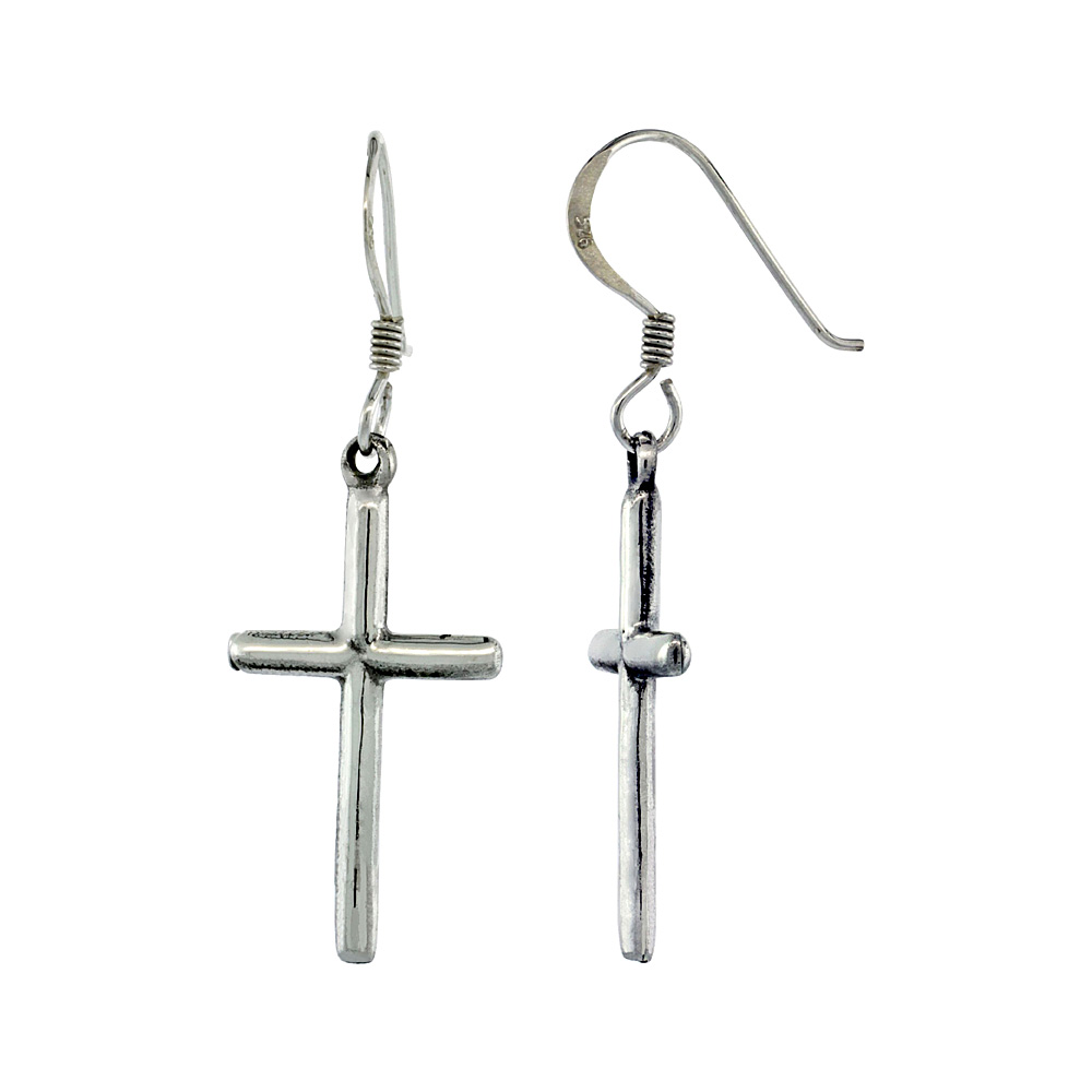 Sterling Silver Cross Dangle Earrings, 1 inch