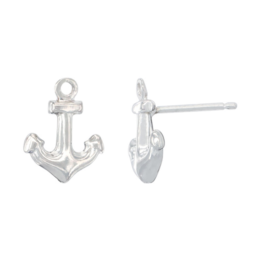 STERLING SILVER TINY ANCHOR STUD EARRINGS 1/2 INCH