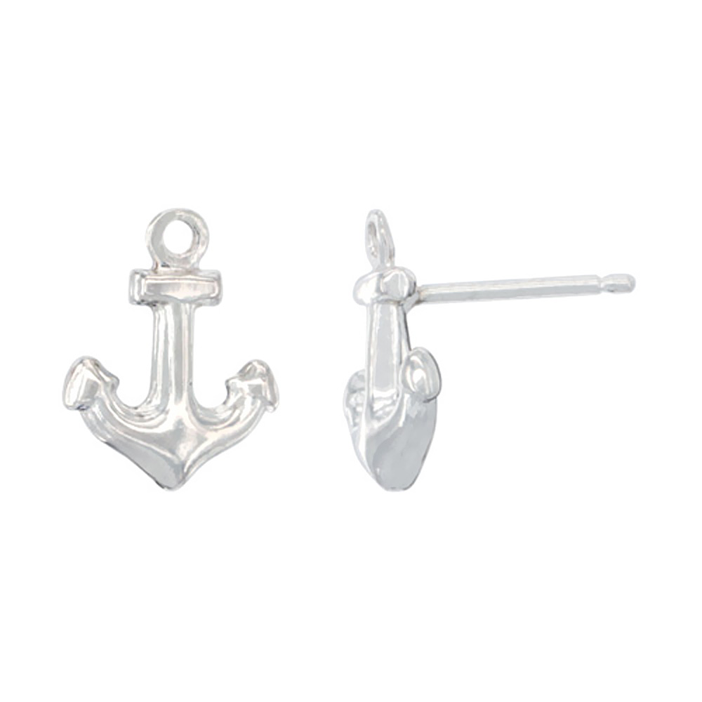 Sterling Silver Tiny Anchor Stud Earrings, 1/2 inch