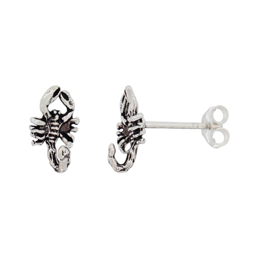 Sterling Silver Small Scorpion Stud Earrings, 3/8 inch long
