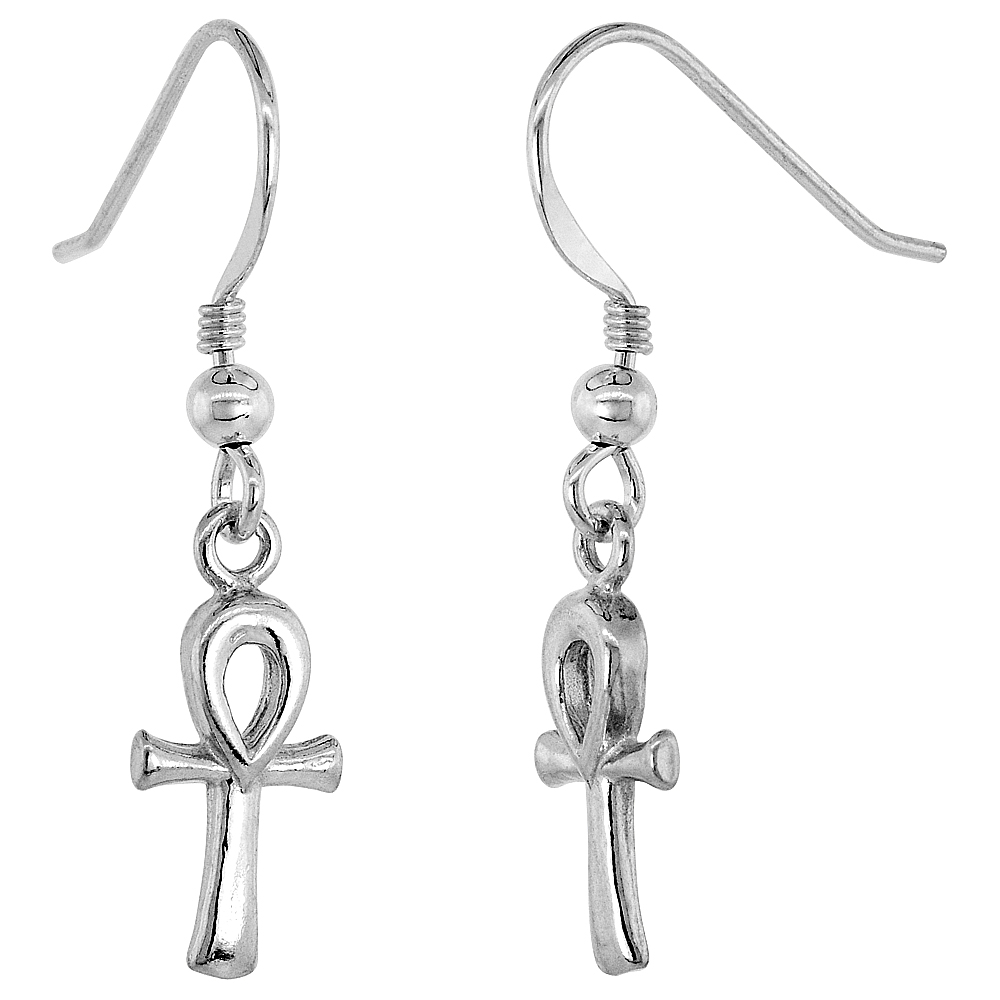 STERLING SILVER ANKH DANGLE EARRINGS 5/16 INCH WIDE
