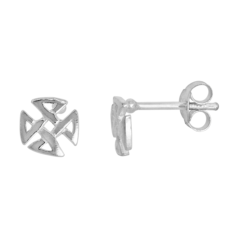 Sterling Silver Tiny Quaternary Celtic Knot Stud Earrings, 9/32 inch wide