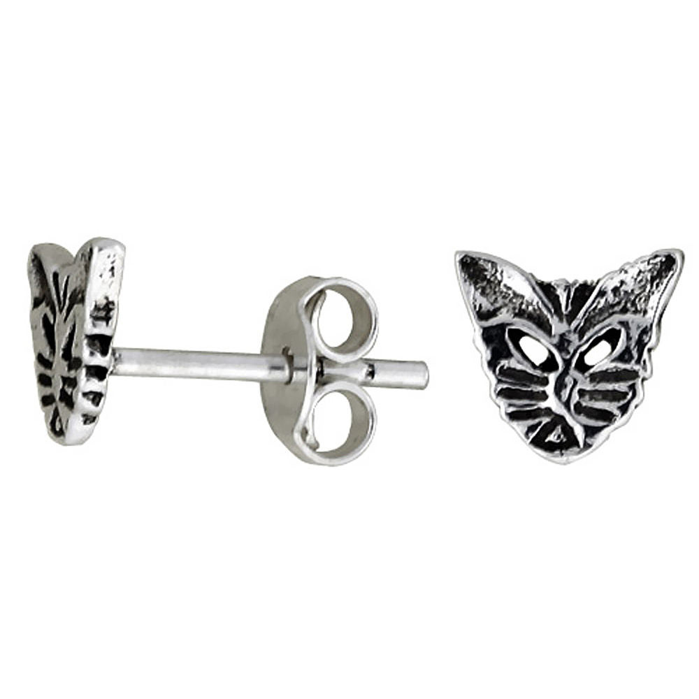 TINY STERLING SILVER CAT STUD EARRINGS, 1/4 INCH