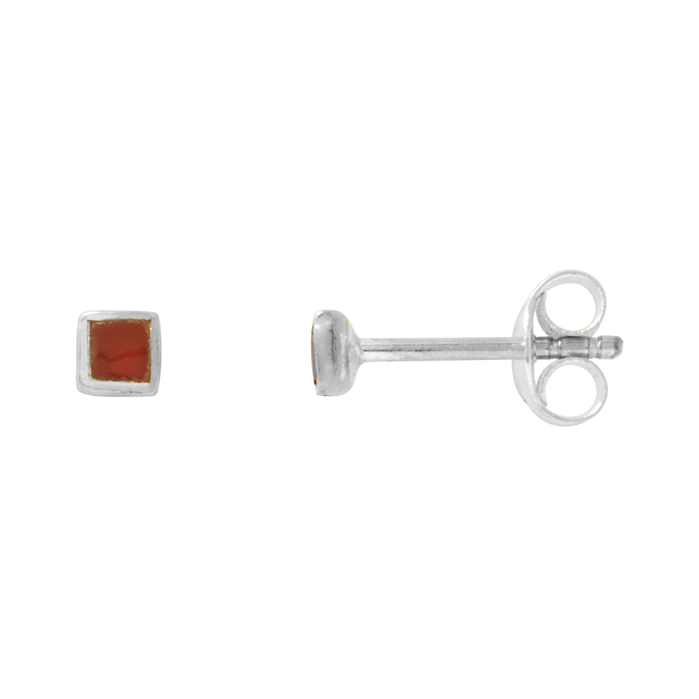 Very Tiny Square Carnelian Stud Earrings Cartilage Nose Studs, 1/8 inch (3mm) wide