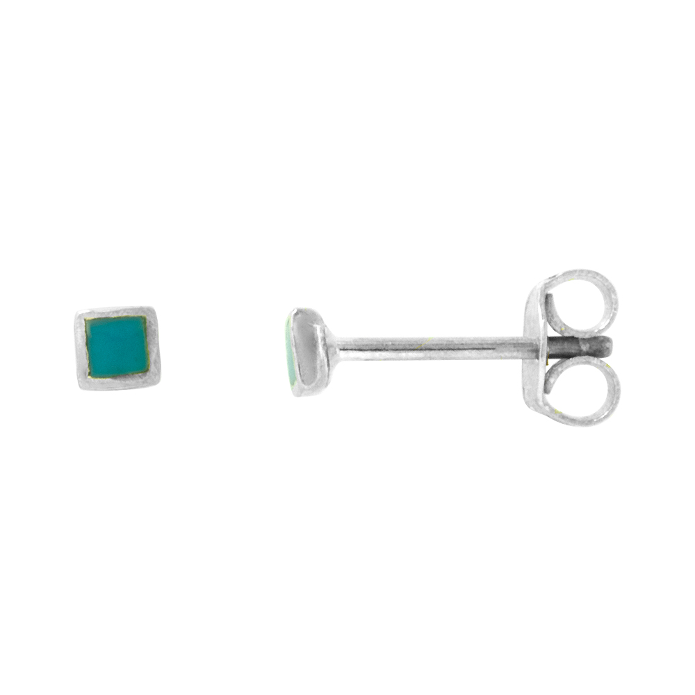Very Tiny Square Reconstituted Turquoise Stud Earrings Cartilage Nose Studs, 1/8 inch (3mm) wide