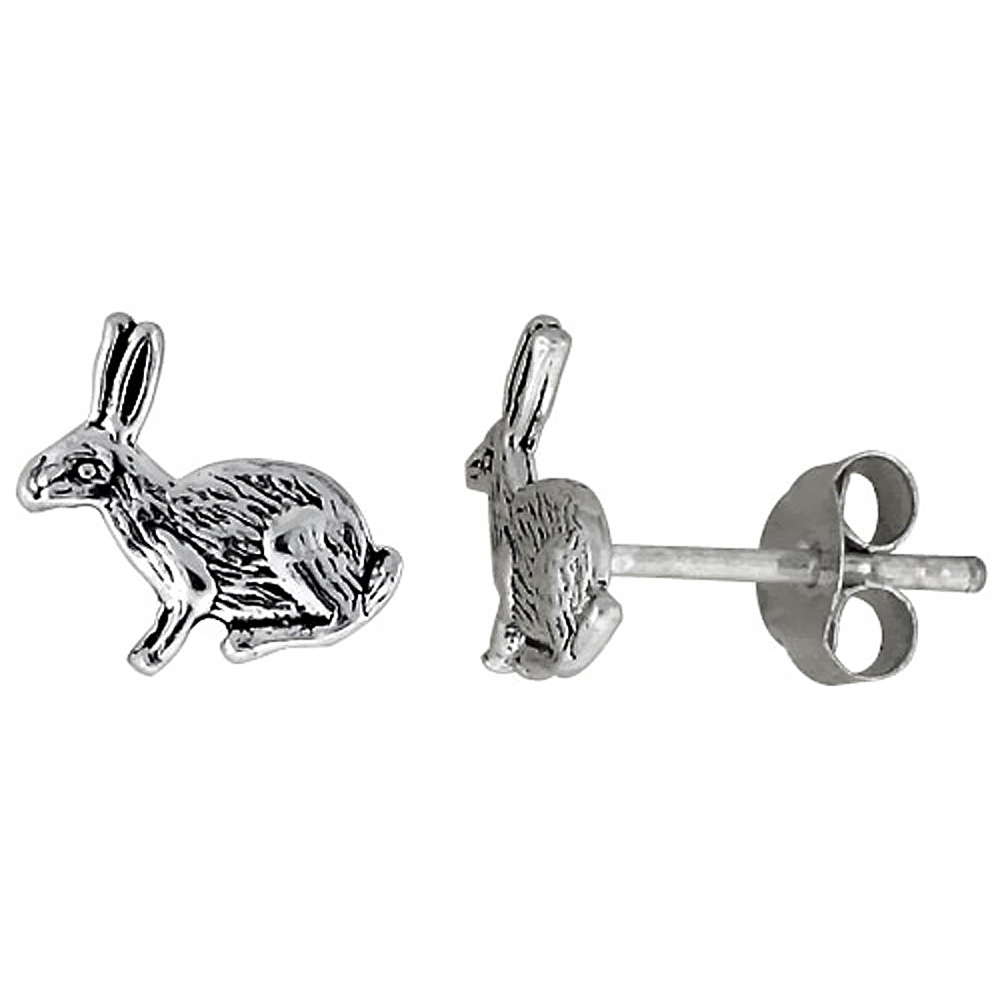 TINY STERLING SILVER RABBIT STUD EARRINGS 3/8 INCH