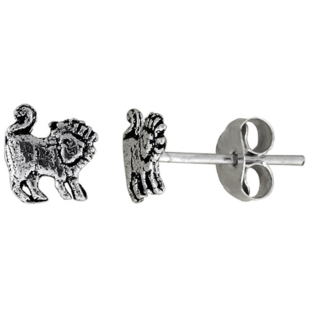 TINY STERLING SILVER LION STUD EARRINGS 5/16 INCH