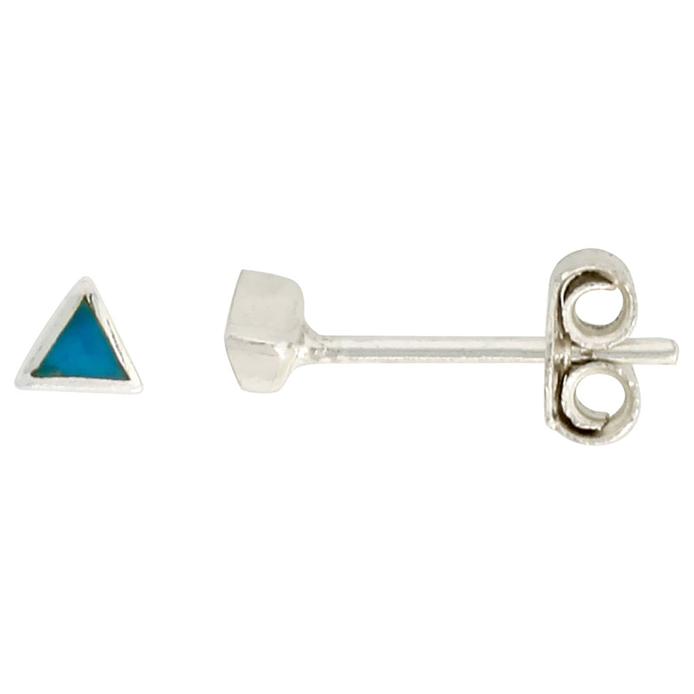 TINY STERLING SILVER RECONSTITUTED TURQUOISE TRIANGLE STUD EARRINGS NOSE STUDS, 1/8 INCH