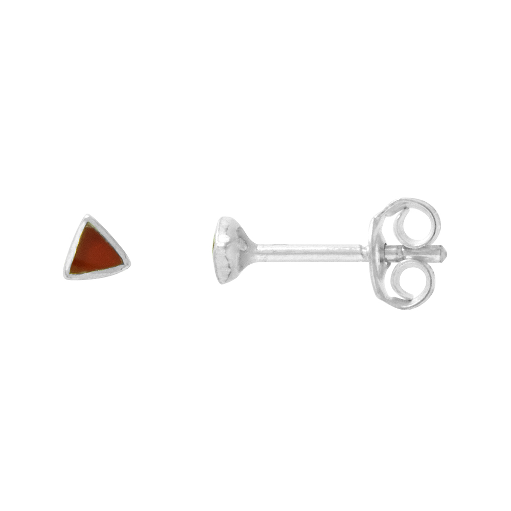 TINY STERLING SILVER CARNELIAN TRIANGLE STUD EARRINGS NOSE STUDS, 1/8 INCH