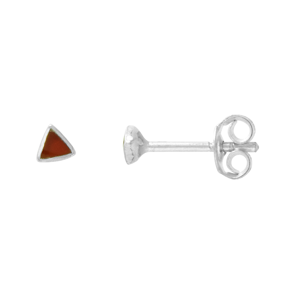 Tiny Sterling Silver carnelian Triangle Stud Earrings Nose Studs, 1/8 inch