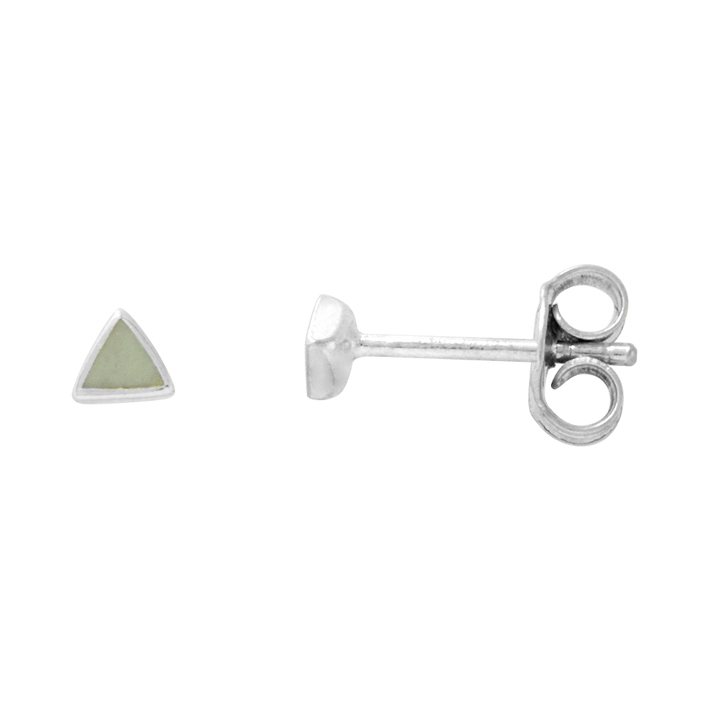 TINY STERLING SILVER MOTHER OF PEARL TRIANGLE STUD EARRINGS NOSE TRIANGLE STUDS, 1/8 INCH