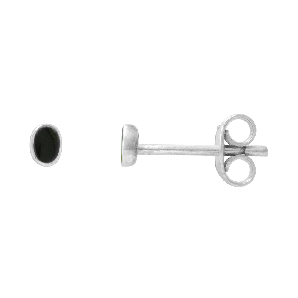 Tiny Inlaid Sterling Silver Black Onyx Stud Earrings Nose Studs, 1/8 inch (3mm) tall
