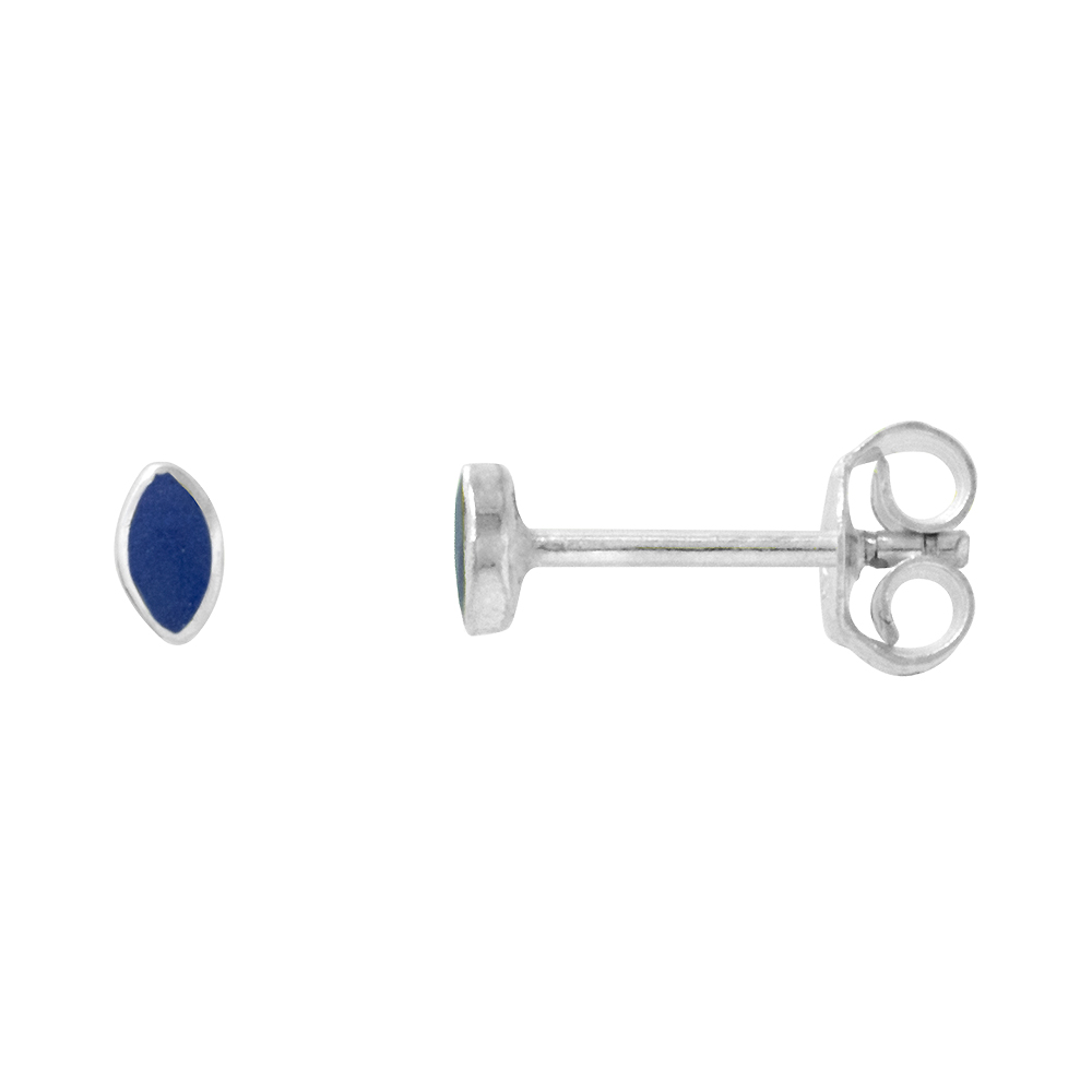Dainty Sterling Silver Marquise Lapis Lazuli Stud Earrings Nose Studs Shape, 5/32 inch (4mm) tall