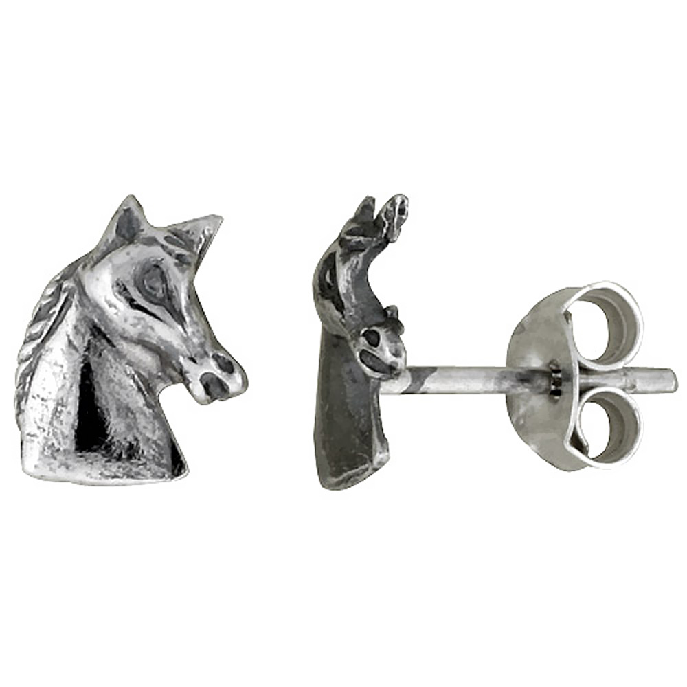 TINY STERLING SILVER HORSE STUD EARRINGS 5/16 INCH