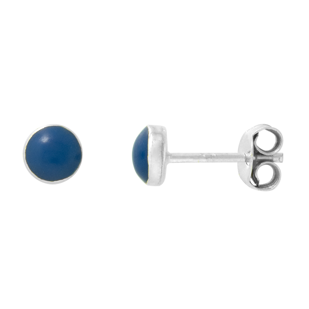 STERLING SILVER 5MM ROUND NAVY BLUE RESIN STUD EARRINGS NOSE STUDS, 3/16 INCH
