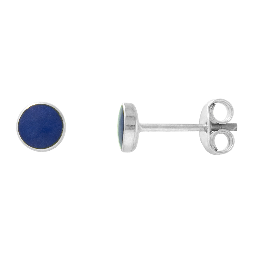 Sterling Silver 5mm Round Lapis Lazuli Stud Earrings Nose Studs, 1/4 inch